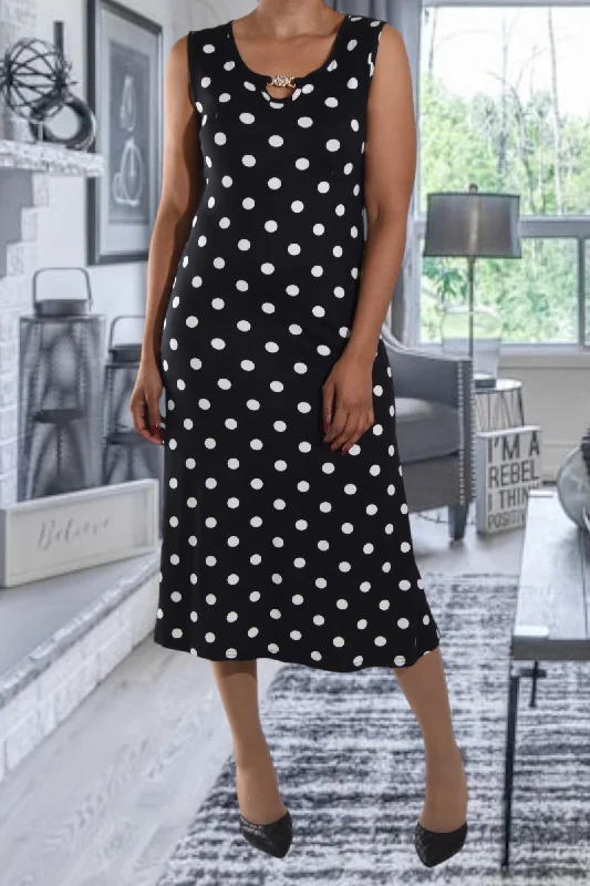 Black Polka Dot Crew Neck Dress Long sleeve unclassified dresses