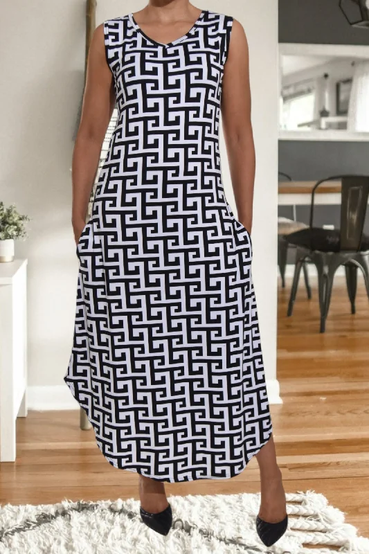 Black Printed Pocket Dress Long unclassified dresses
