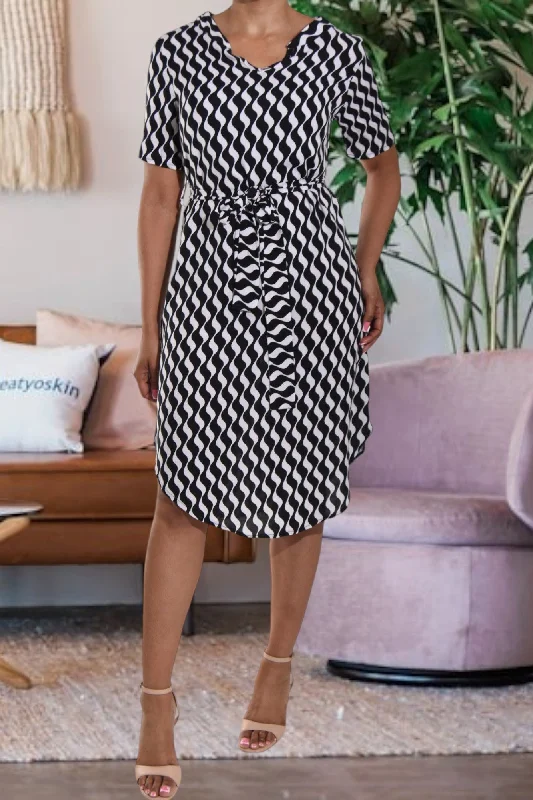 Black Swirl Print Tunic Tie Dress Embroidered unclassified dresses