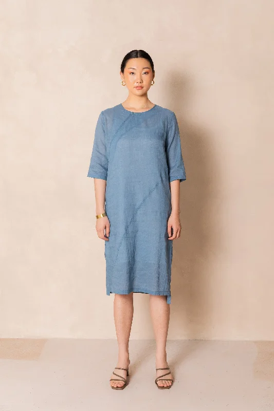 Blue Ramie Cheongsam Dress Street style unclassified dresses