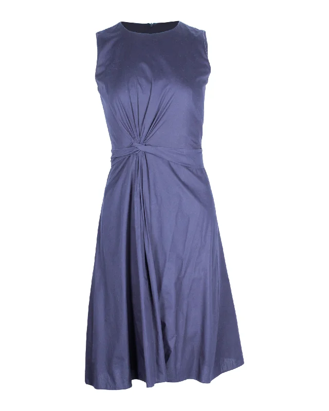 Boss Digiana Front Twist A-line Dress in Navy Blue Cotton Engagement unclassified dresses