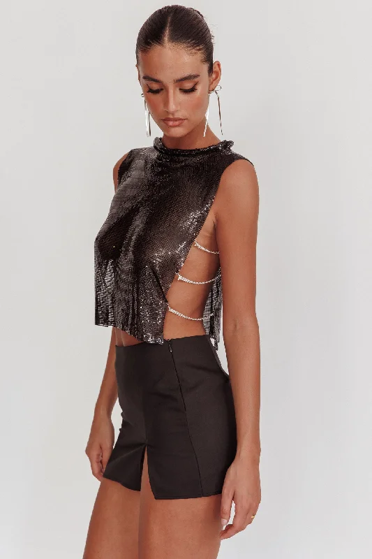 Breakdance Metal Mesh Top Black Color block unclassified dresses