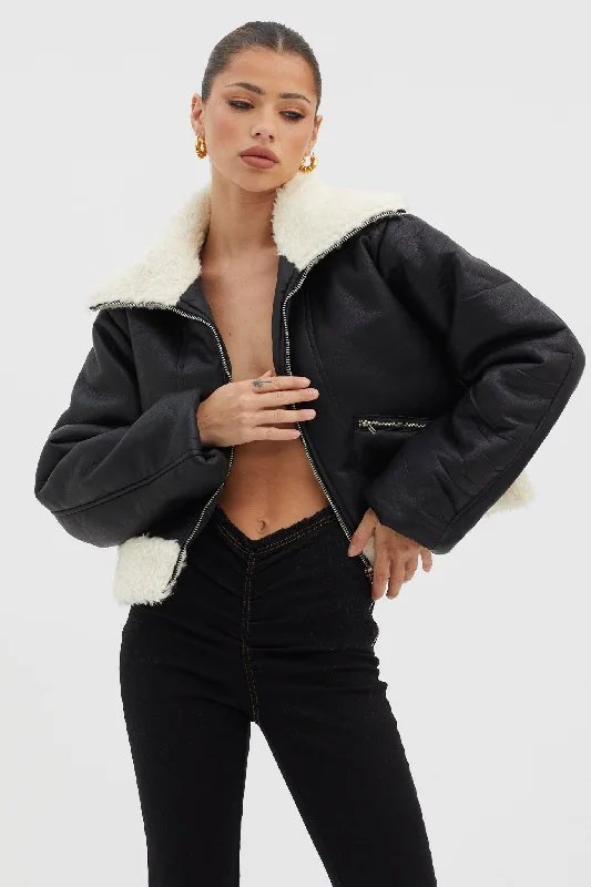Camden Sherpa Trim Zip Jacket Black Engagement unclassified dresses