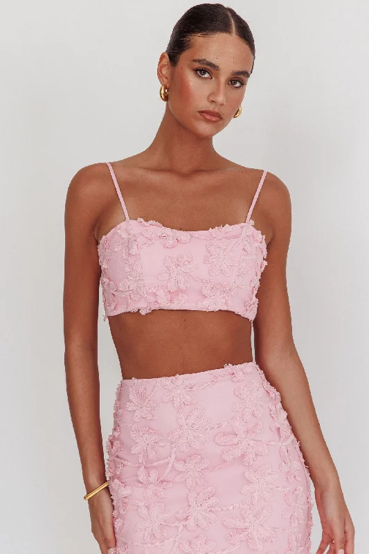 Casi Tied Back Crop Top Embroidered Baby Pink Formal unclassified dresses