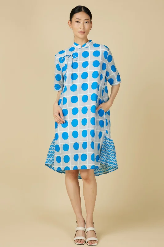 Celeste Cheongsam Dress in Blue Polka Dots Knitted unclassified dresses