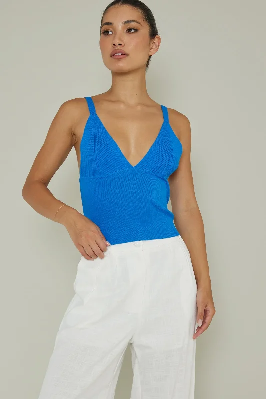 City V-Neck Knit Top Blue Budget-friendly unclassified dresses