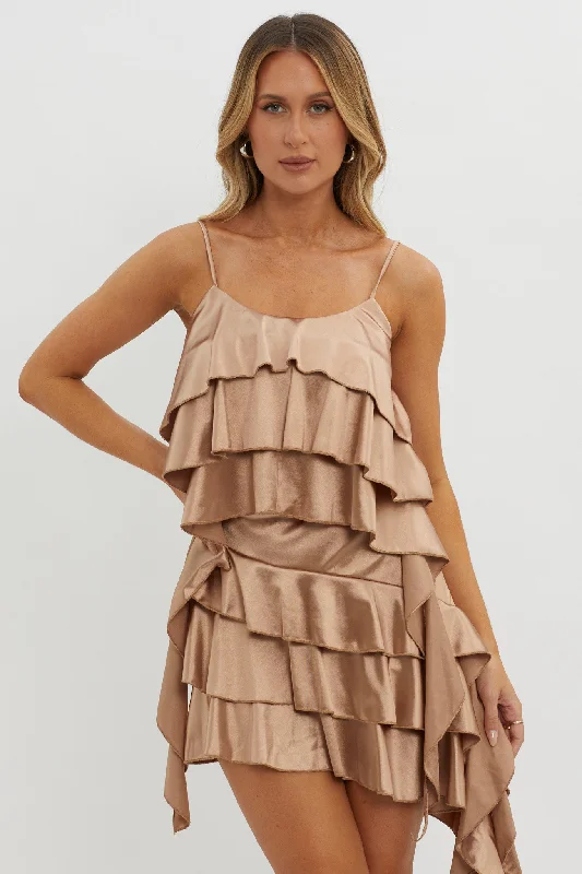 Class Act Layered Ruffle Cami Top Taupe Discounted unclassified dresses