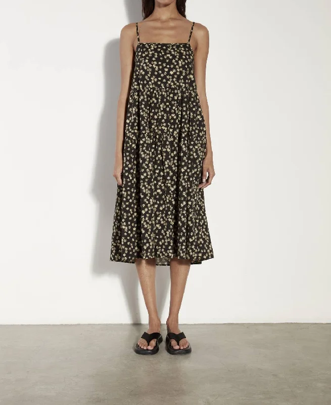 Cool Cotton Strappy Tiered Dress In Palm Print Neutral tone unclassified dresses