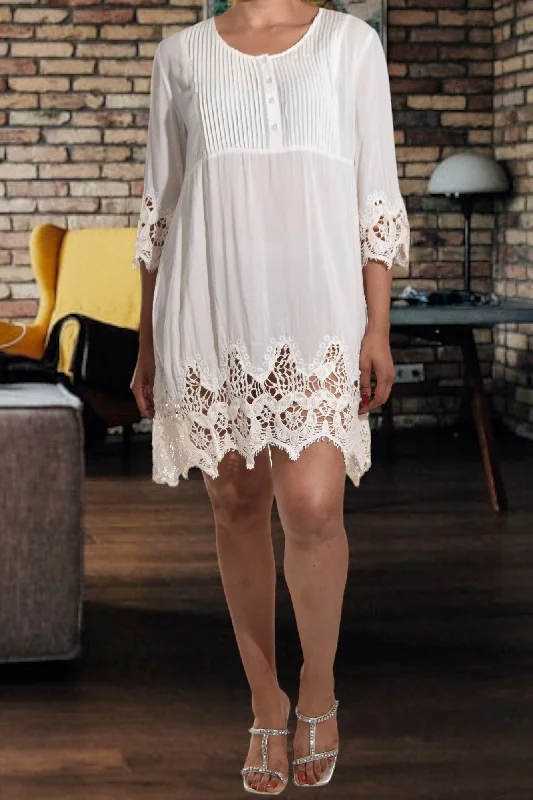 Cream Pattern Dress Top Open-back unclassified dresses