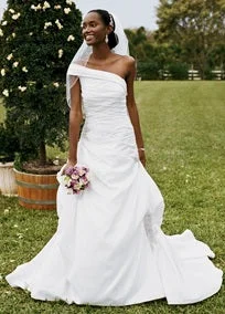 David's Bridal Modern One-Shoulder Pick-Up Gown | WG3025 Polka dot unclassified dresses