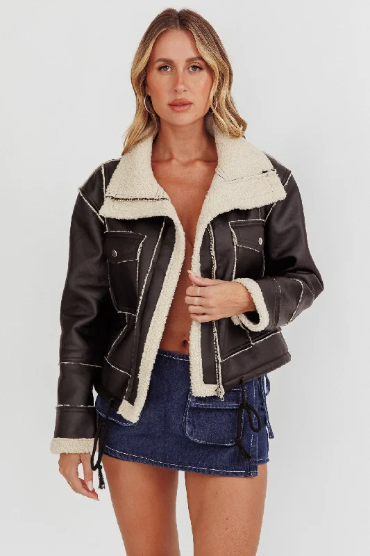 Davis Drawstring Hem Sherpa Jacket Black Ruched unclassified dresses