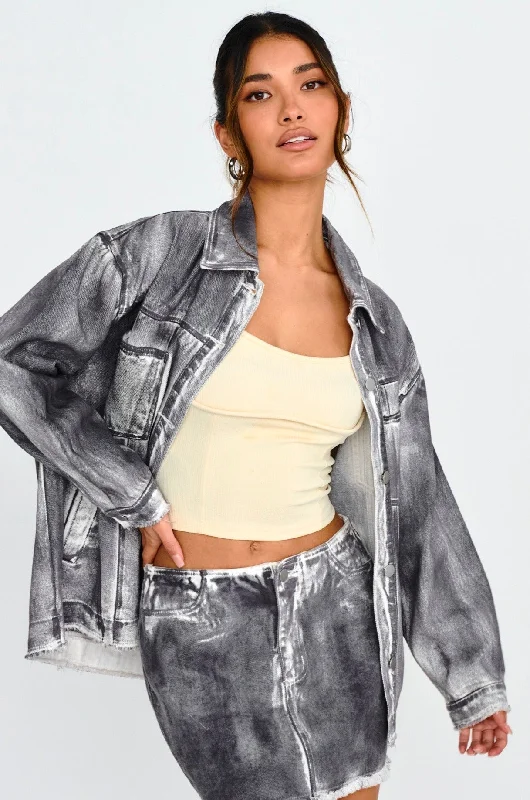 Decoy Distressed Jean Jacket Black/White Polka dot unclassified dresses