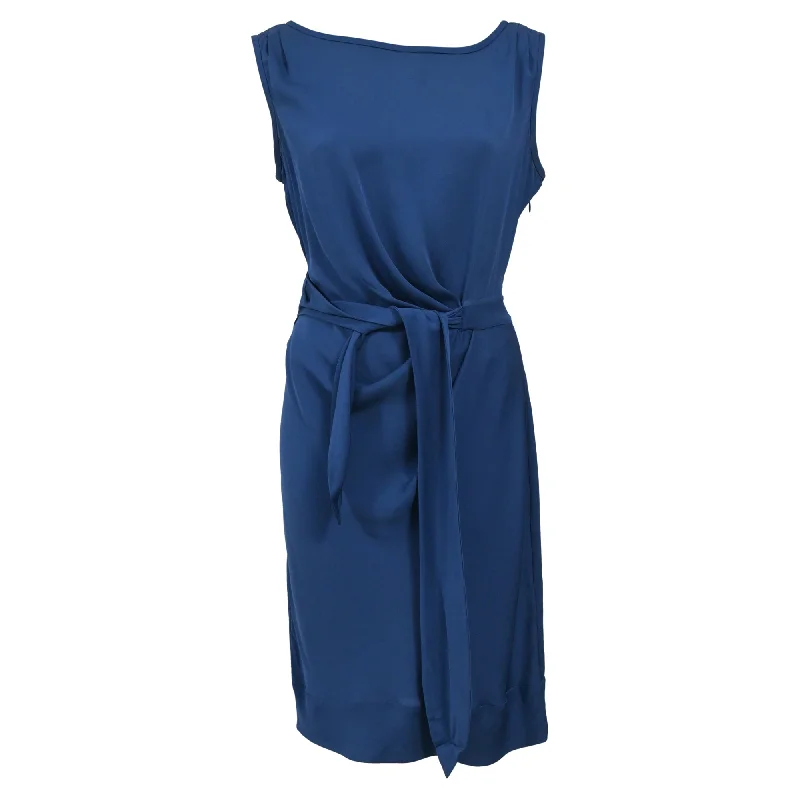 Diane Von Furstenberg Belted Sleeveless Dress in Blue Nylon Color block unclassified dresses