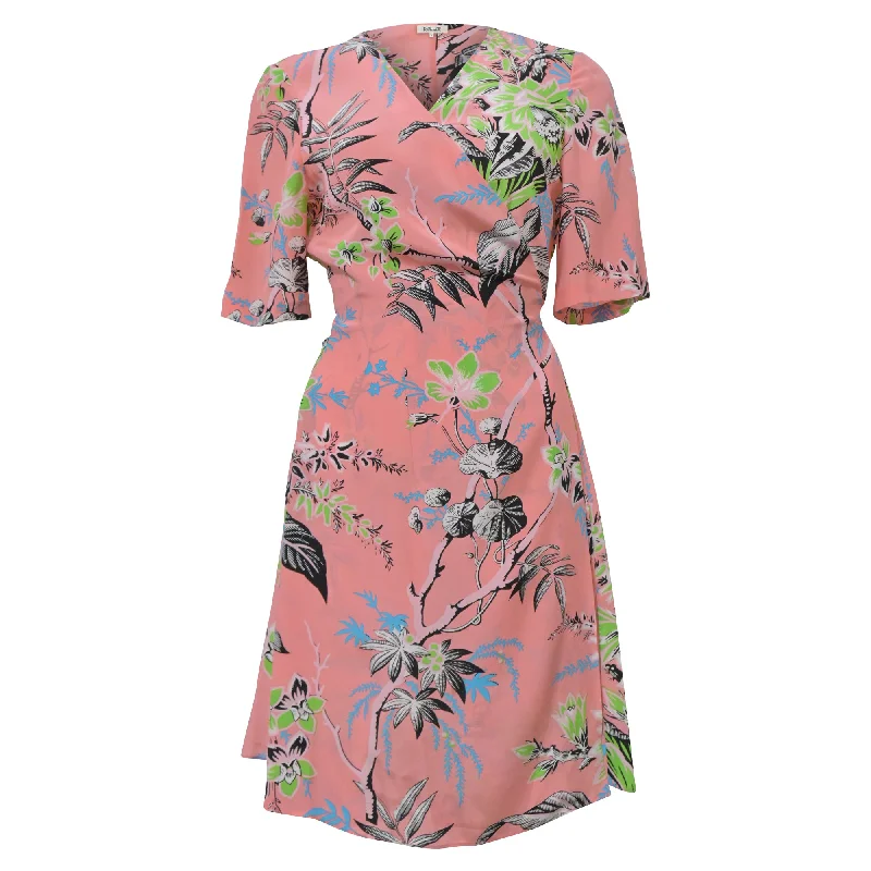 Diane Von Furstenberg Botanical Print Wrap Dress in Pink Silk Gothic unclassified dresses