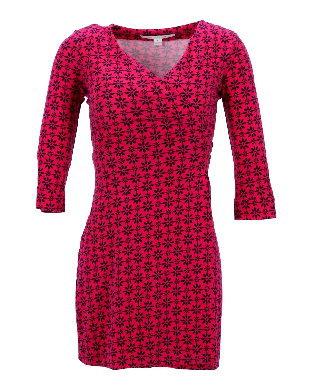 Diane Von Furstenberg Printed Wrap Dress in Red Cotton Open-back unclassified dresses