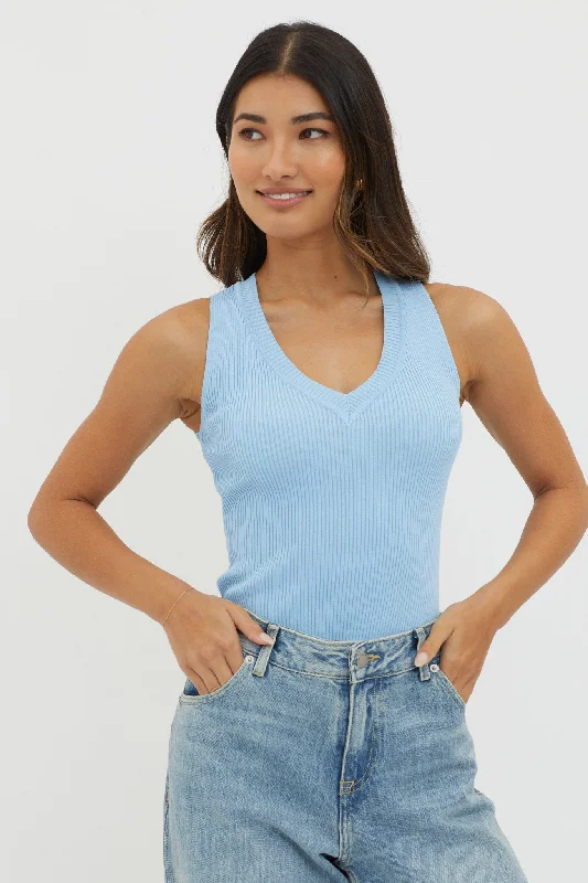 D'Lila V-Neck Ribbed Knit Top Baby Blue Street style unclassified dresses