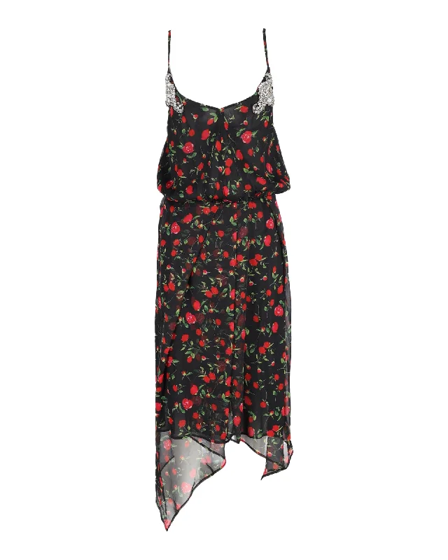 Dodo Bar Or Rose-Print Dress in Black Silk Women's unclassified dresses