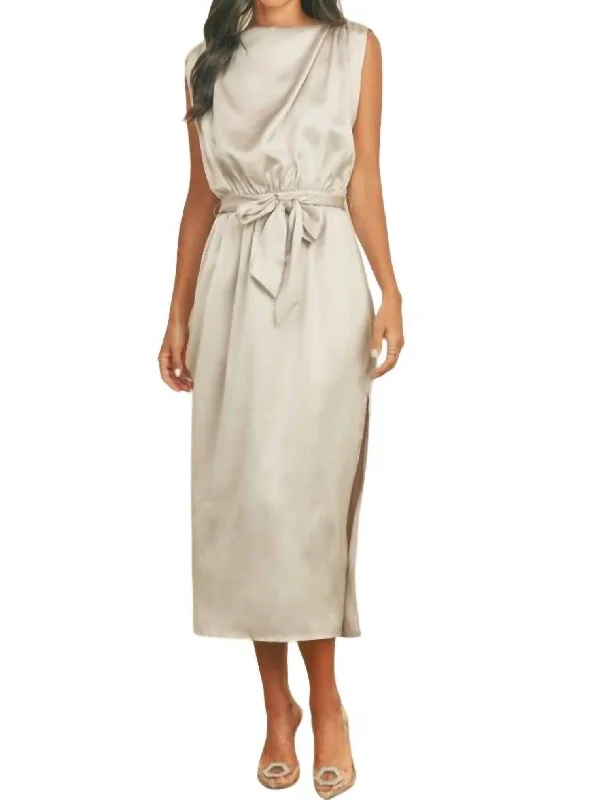 Draped Satin Slip Dress In Champagne Everyday wear unclassified dresses
