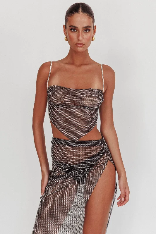 Eden Nights Diamante Mesh Top Black Backless unclassified dresses