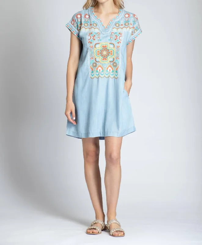 Embroidered Boho Dress In Indigo Formal unclassified dresses