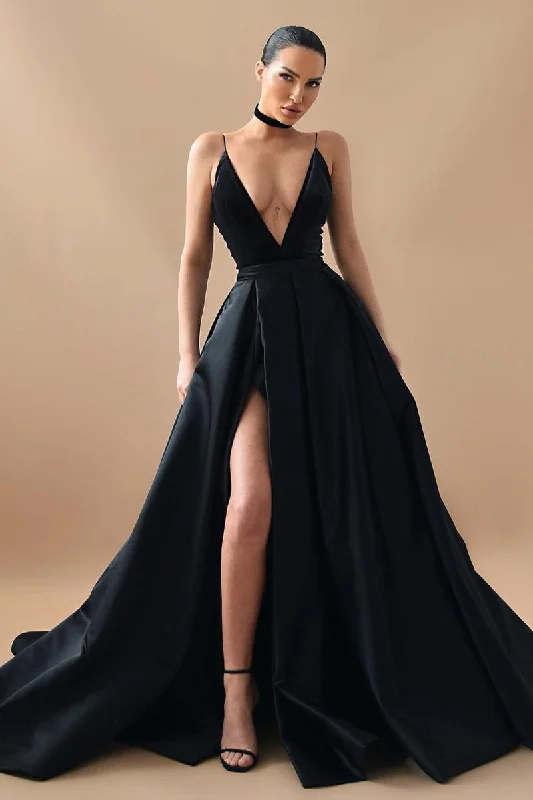 Evening Glamour Black Satin Backless Gown Petite unclassified dresses