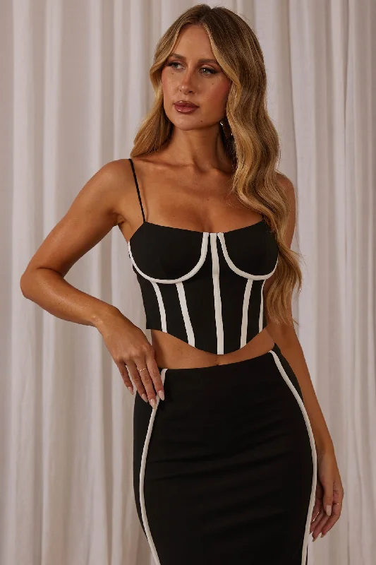 Ferrera Piping Trim Crop Top Black Velvet unclassified dresses