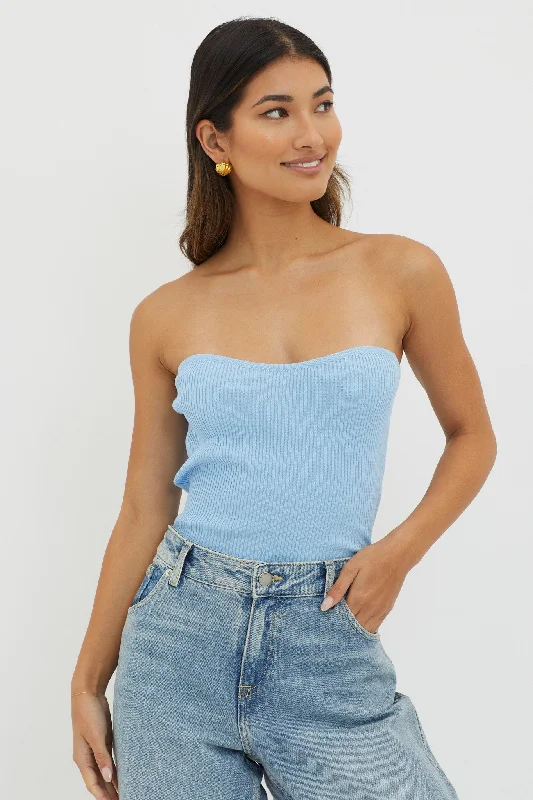 Flora Strapless Knit Top Blue Denim unclassified dresses