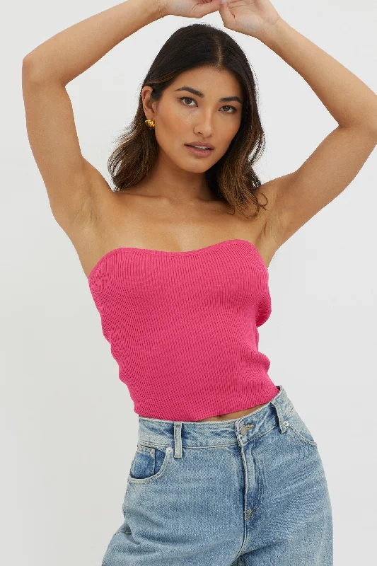 Flora Strapless Knit Top Hot Pink Neutral tone unclassified dresses