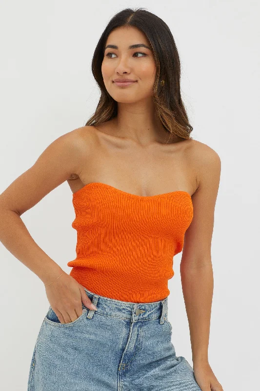 Flora Strapless Knit Top Orange Silk unclassified dresses