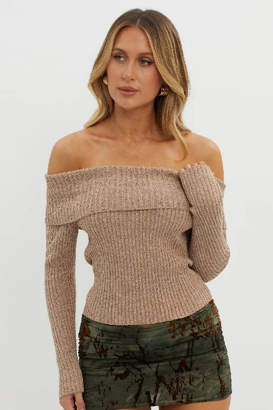 Florencia Off-Shoulder Foldover Knit Top Mocha High-low unclassified dresses