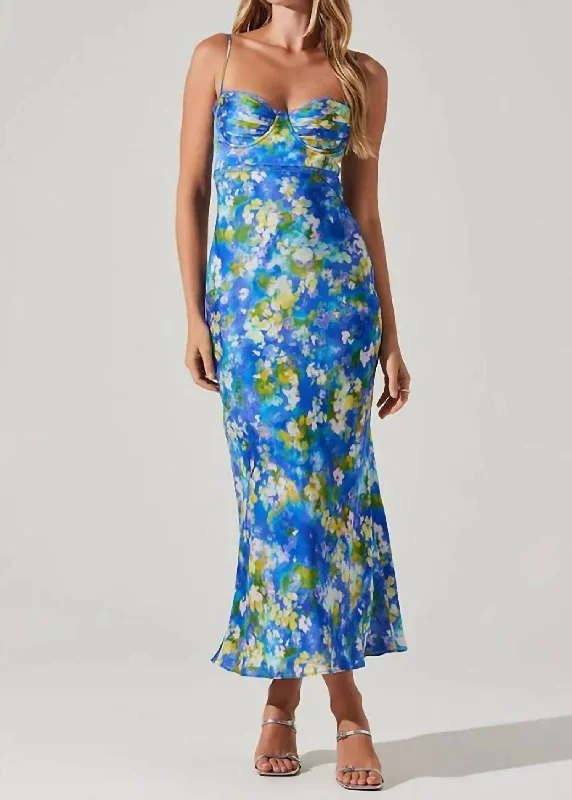 Florianne Dress In Blue Yellow Abstract Long sleeve unclassified dresses