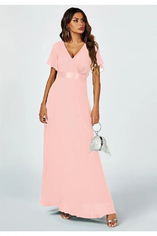 FS Collection Angel Sleeves Empire Waist Bridesmaid Dress In Pink Trendy new unclassified dresses