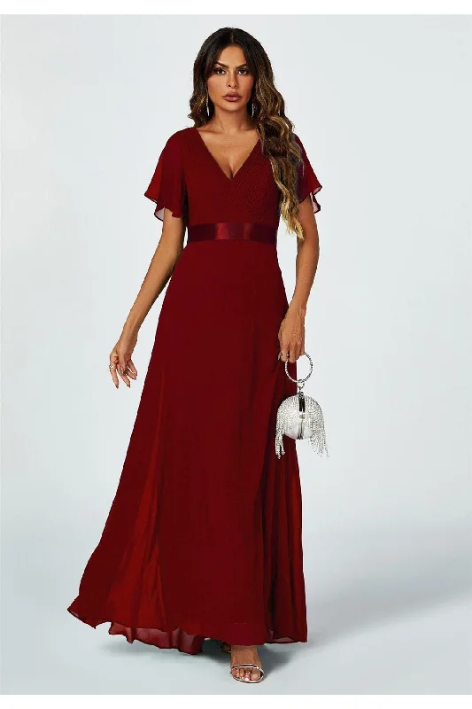 FS Collection Angel Sleeves Empire Waist Bridesmaid Dress In Wine Everyday wear unclassified dresses
