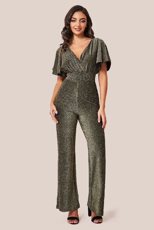 Goddiva Lurex Wrap Style Jumpsuit - Gold Fall unclassified dresses