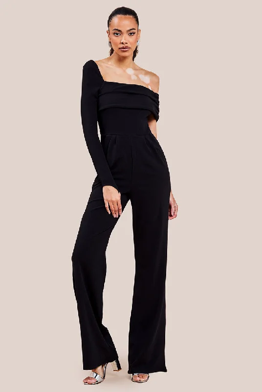 Goddiva One Shoulder Scuba Jumpsuit - Black Street style unclassified dresses