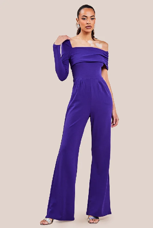 Goddiva One Shoulder Scuba Jumpsuit - Purple Sequin unclassified dresses