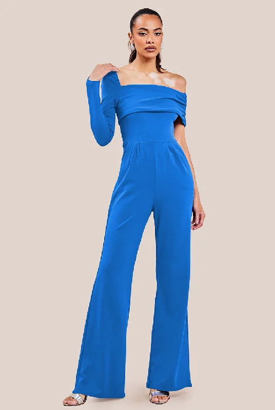 Goddiva One Shoulder Scuba Jumpsuit - Royal Blue Cotton unclassified dresses