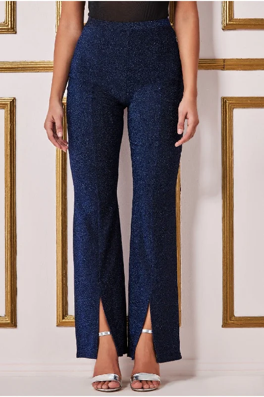 Goddiva Wide Leg Lurex Trouser - Royal Blue Off-shoulder unclassified dresses