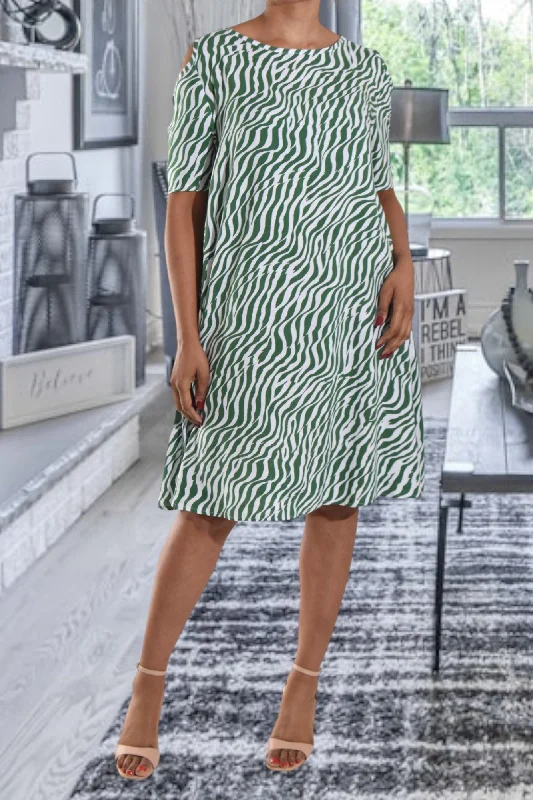 Green Striped Tunic Pocket Dress High-low unclassified dresses