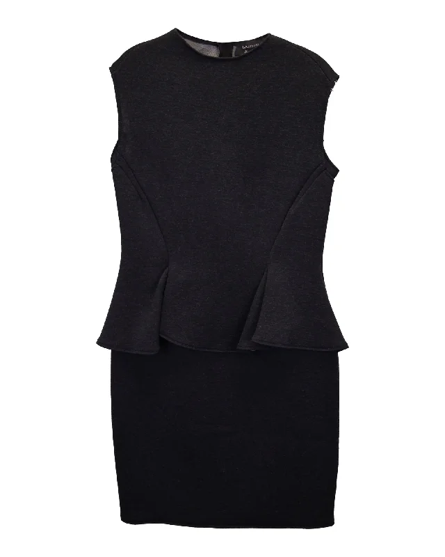 Lanvin 2014 Peplum Waist Dress in Grey Polyamide Printed unclassified dresses