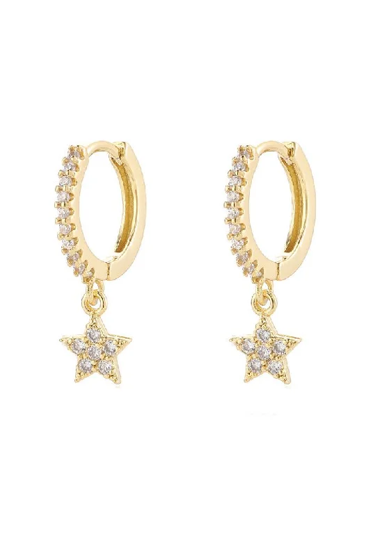 Last True Angel White CZ Star Drop Huggie Earring In Gold Smocked unclassified dresses