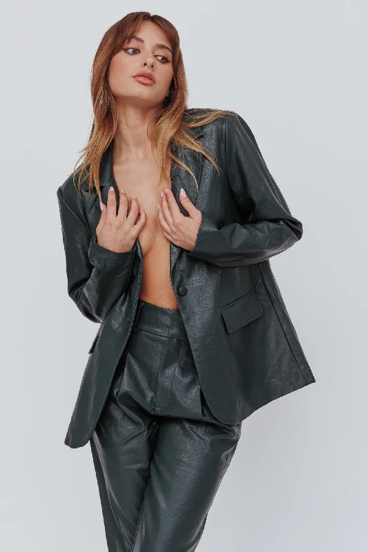 Left On Read Faux Leather Jacket Hunter Green One-shoulder unclassified dresses