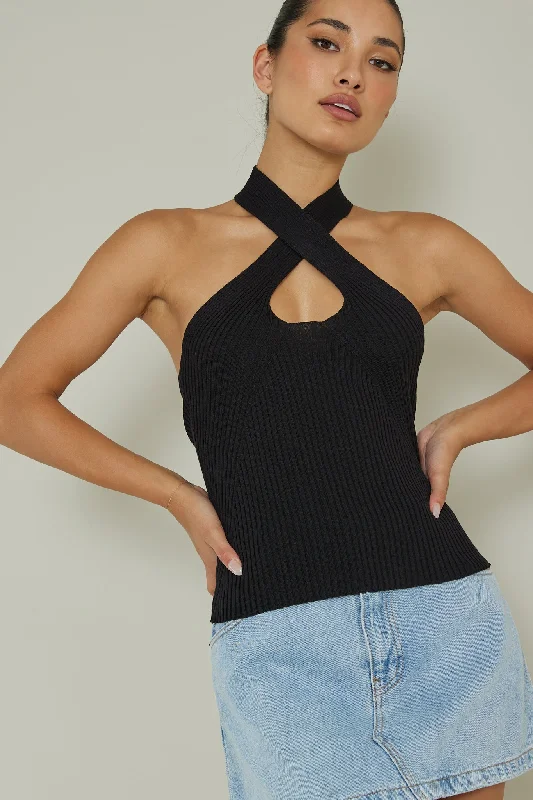 Lou Cut-Out Halter Top Black Elegant evening unclassified dresses
