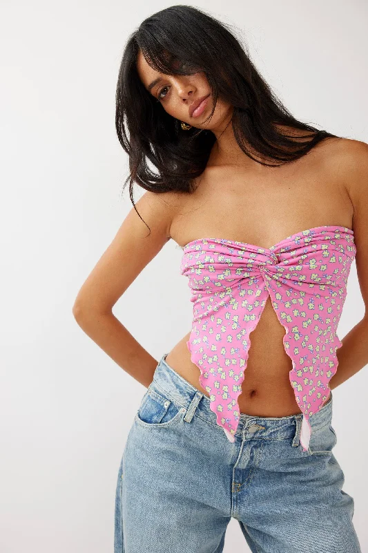 Lulu Strapless Crop Top Hot Pink/Lemon Designer unclassified dresses