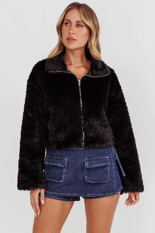 Margeaux Faux Fur Jacket Black Breathable unclassified dresses