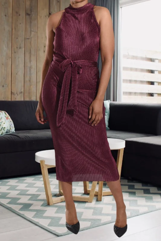 Maroon Plisse Halter Neck Dress Beach unclassified dresses