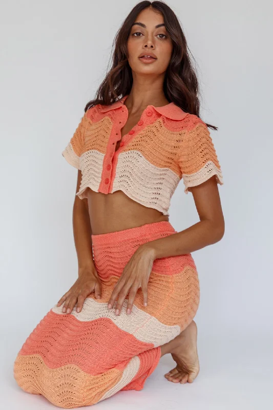 May Blooms Button Up Crop Top Tangerine Silk unclassified dresses
