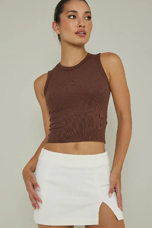 Mayra Crew Neck Crop Top Brown Beaded unclassified dresses