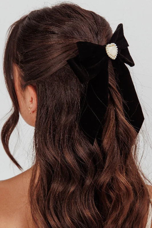 Michala Pearl Heart Velvet Bow Hairpin Date night unclassified dresses