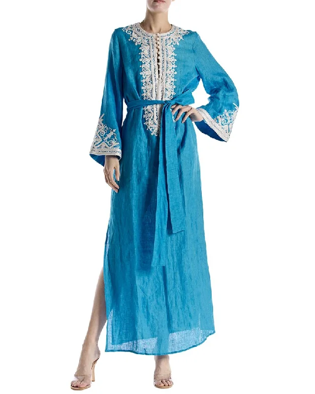 Monique Lhuillier Embroidered Linen Tunic Dress Striped unclassified dresses